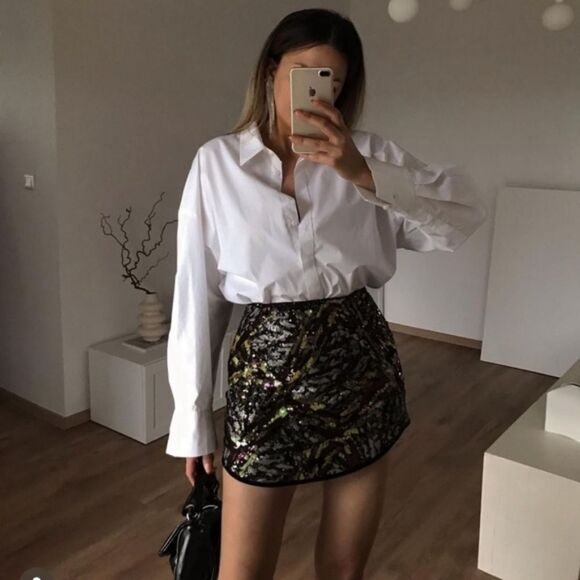 NWT ZARA SEQUINED SKIRT MINI GREEN AND BLACK - Picture 12 of 15